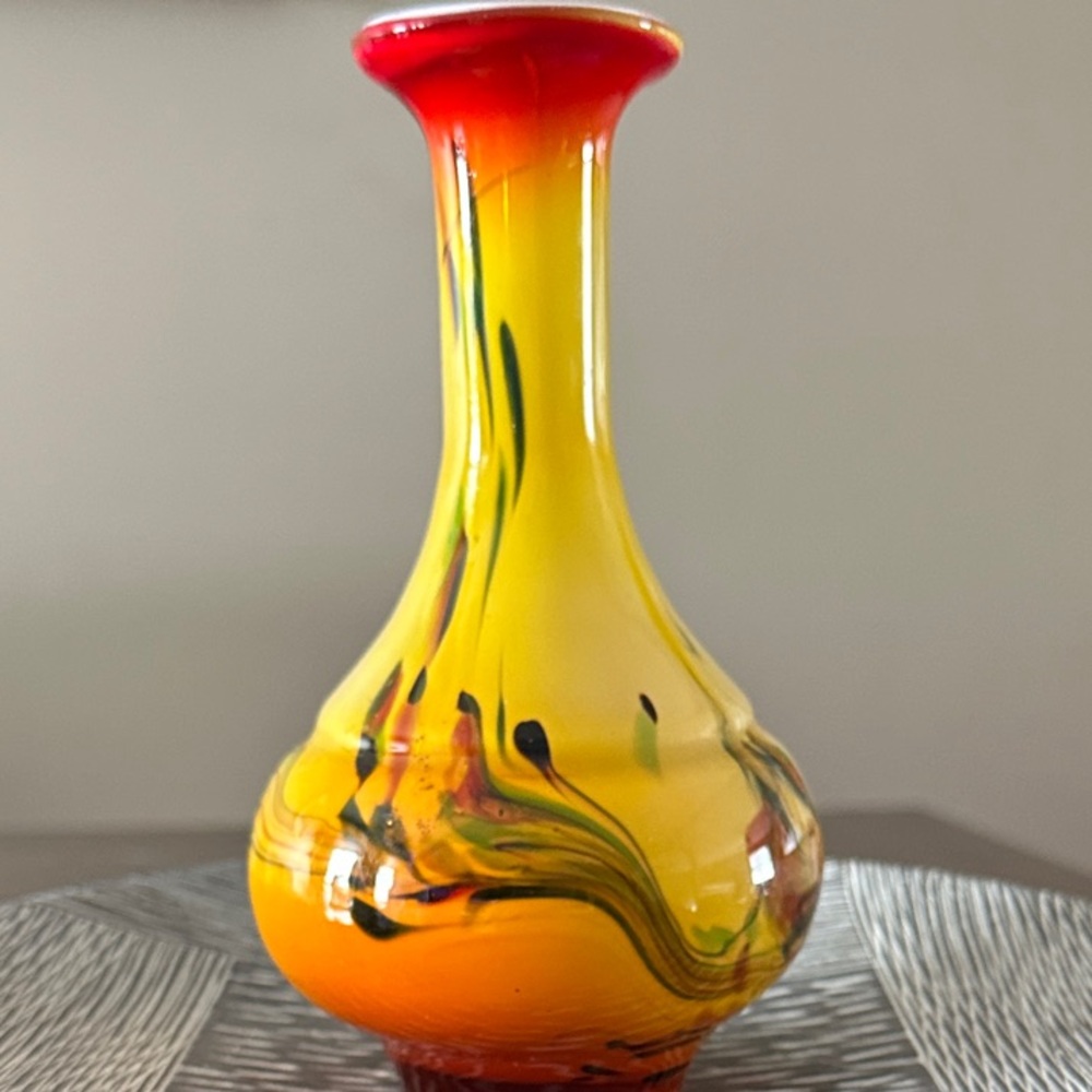 Vintage Vibrant Yellow and Orange Glass Vase